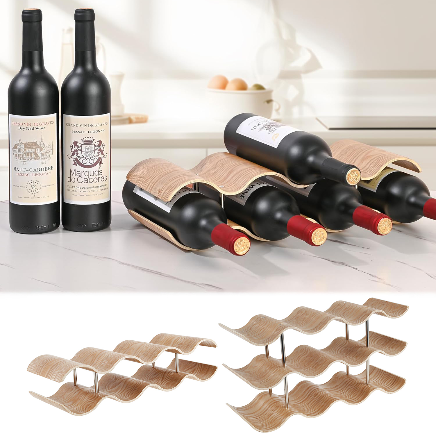 2/3-Tier Wooden Wine Rack Wavy – Kitchen Appliances Cabinet recenzja i cena