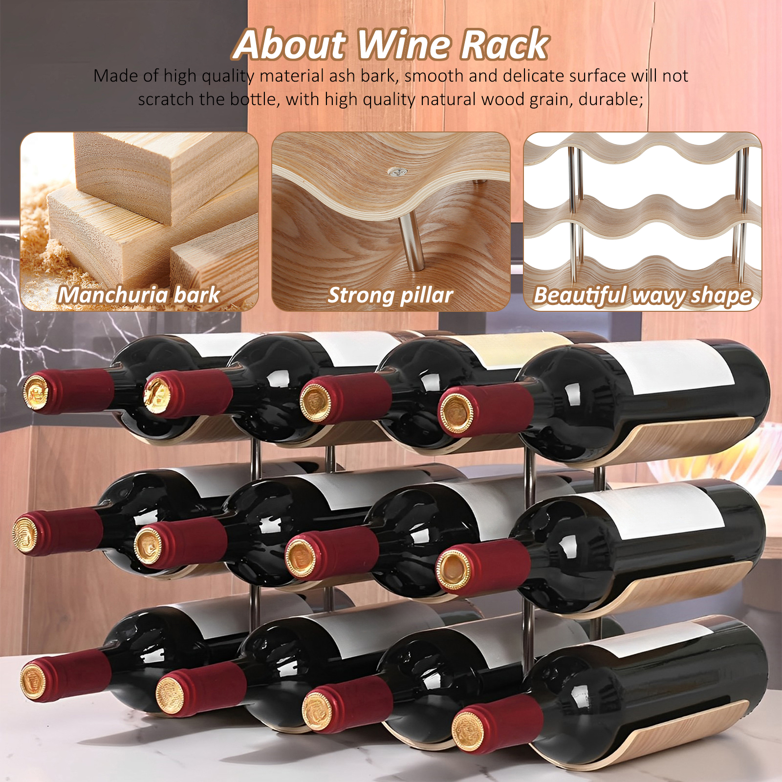 2/3-Tier Wooden Wine Rack Wavy – Kitchen Appliances Cabinet recenzja i cena